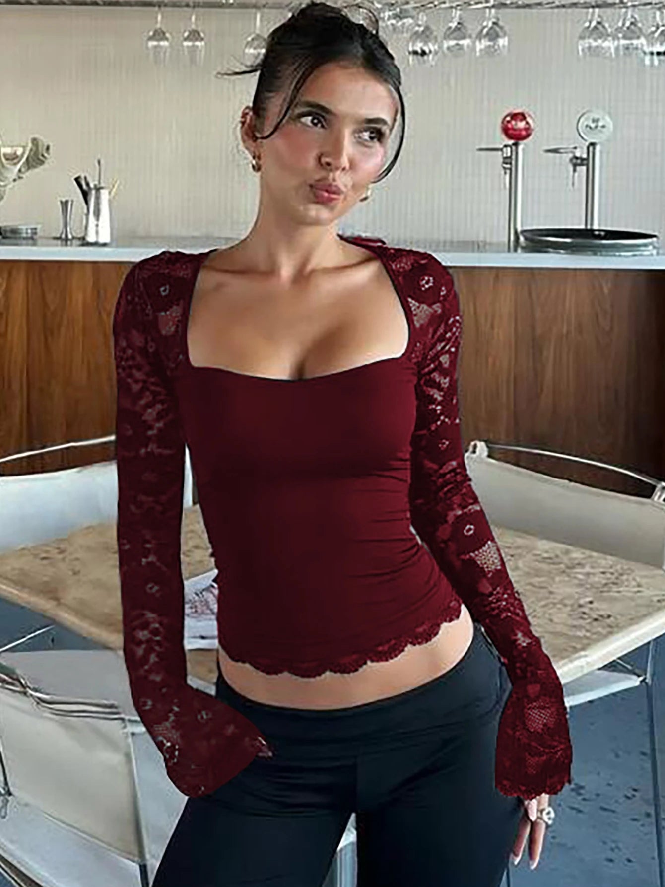 Noir Sculpt Lace Top