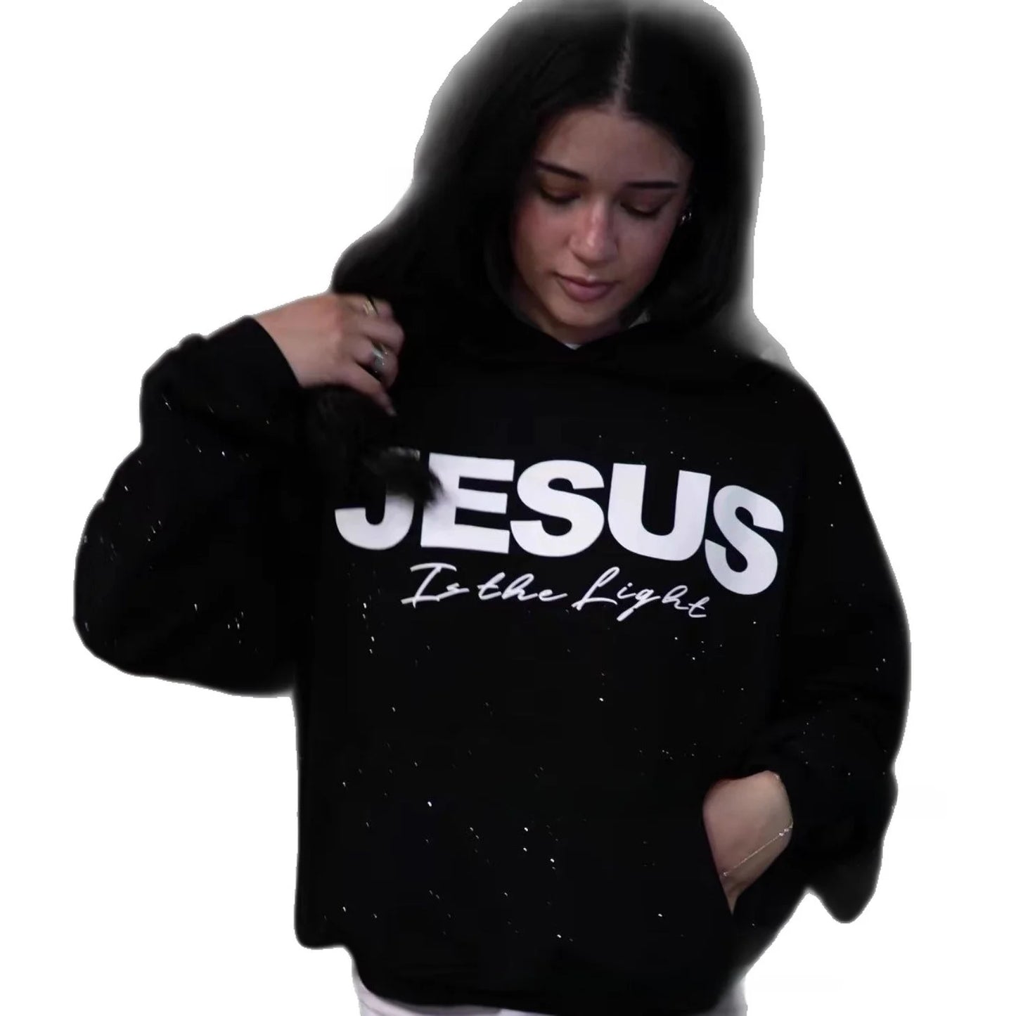 JESUS IS THE LIGHT RHINESTONE HOODIE